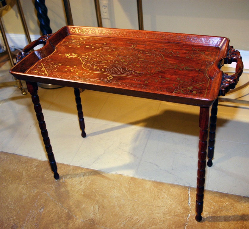 Anglo-Indian Folding Tray Table With Brass Inlay 1
