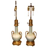 Pair of French 19th Century Celadon Pate-Sur-Pate Table Lamps