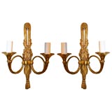 Pair of 1940's French Gilt Bronze Tassel Two Arm Sconces