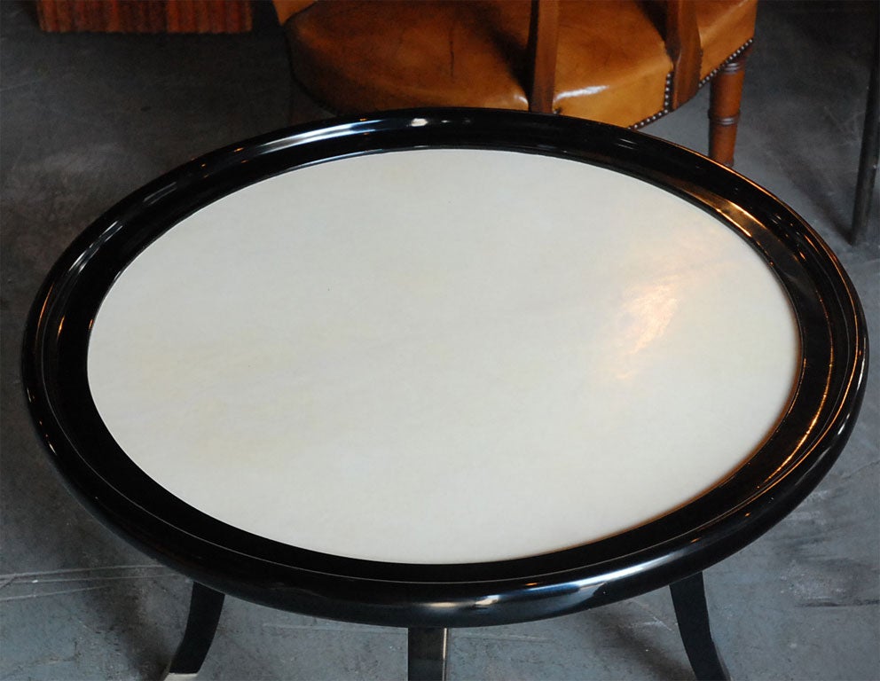 Ebonized Wood and Parchment Occasional Table In Good Condition In Los Angeles, CA