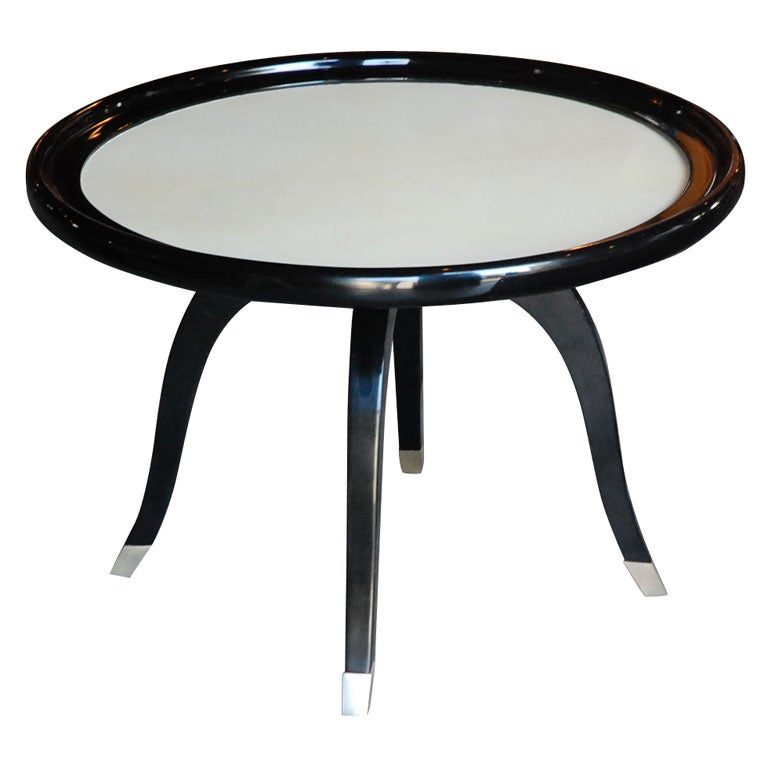 Ebonized Wood and Parchment Occasional Table