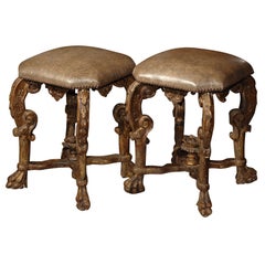 A Robust Pair of Carved Gilt Wood Barocco Venetian Tabourets