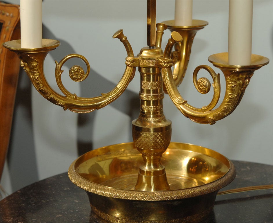 French Three Arm Gilt Bronze Bouillotte Lamp