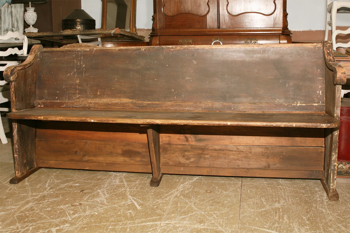 Handsome pair of church pews.  Perfect as entry foyer hall bench, in mud room or the front porch.  Unexpectedly comfortable.  Can be sold singly.<br />
<br />
Keywords:  Bench, benches, dining chairs, hall bench.
