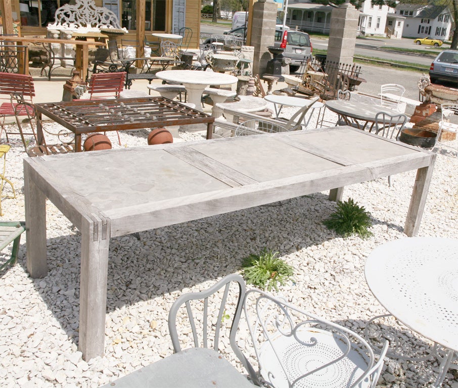 Indoor Outdoor Stone and Teak Dinging Table