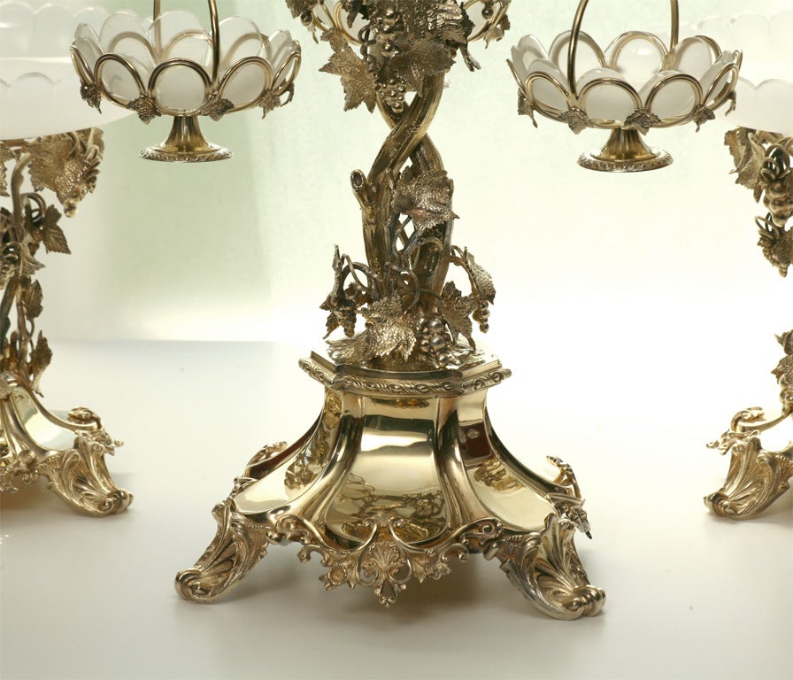 Early 20th Century 19th Century French Silver Plate Vermeil Three-Piece Centerpiece Set For Sale