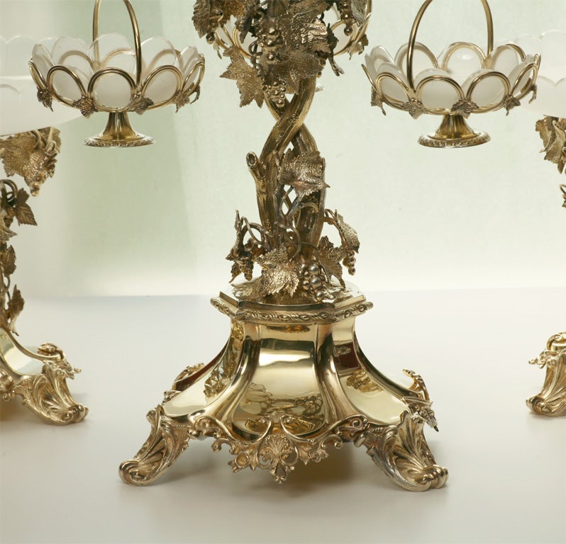 19th Century French Silver Plate Vermeil Three-Piece Centerpiece Set For Sale 1