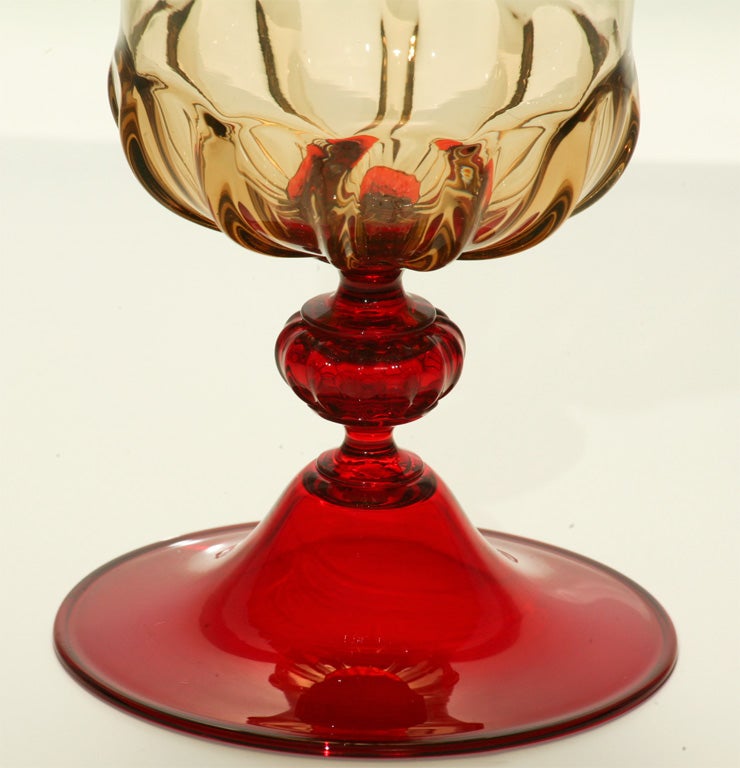 Venini Hand Blown Topaz and Red Vase In Excellent Condition For Sale In Great Barrington, MA