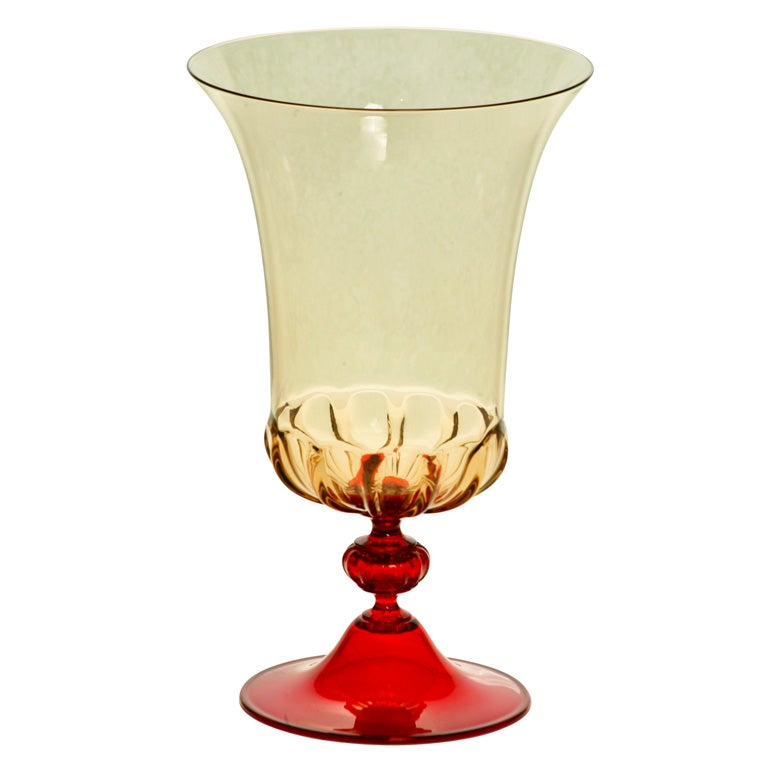 Venini Hand Blown Topaz and Red Vase For Sale