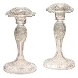 Hand Blown Pairpoint Crystal Candlesticks With Square Bobeches