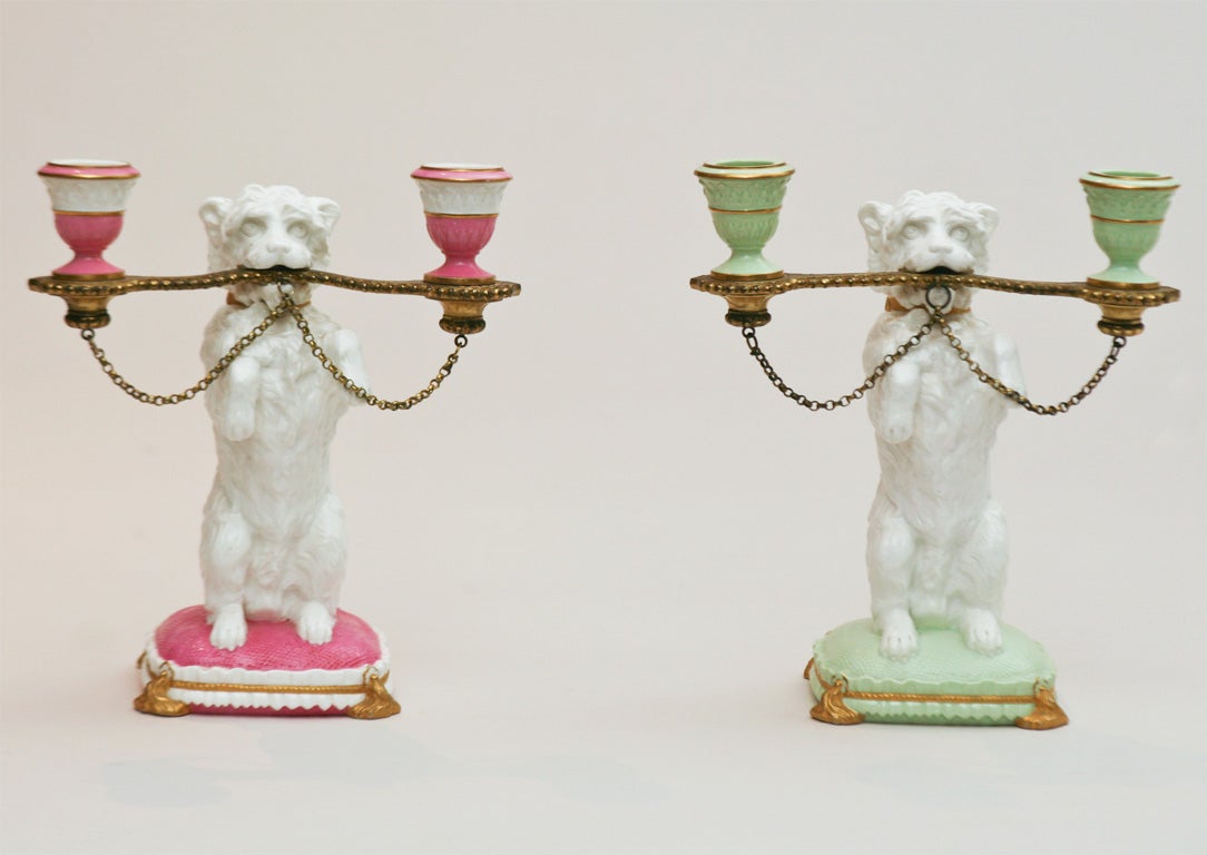 19th C. Brownfield Figural Dog Candlesticks