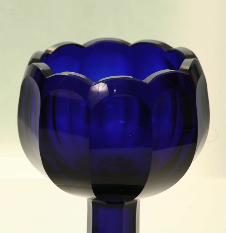 Mid-20th Century Pair of Moser Hand Blown Cobalt Blue Crystal 9