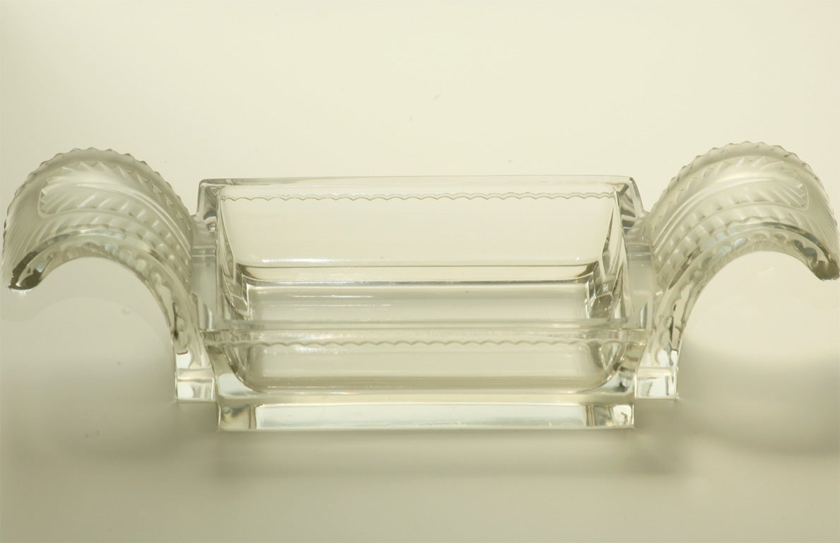 Mid-20th Century Signed 3-Piece Lalique Art Deco Crystal Console Centerpiece, Set For Sale