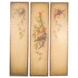 Three Panel Painted Leather Screen circa 1920's