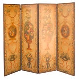 Antique 19th Century Italian Painted Leather 4-Panel Screen