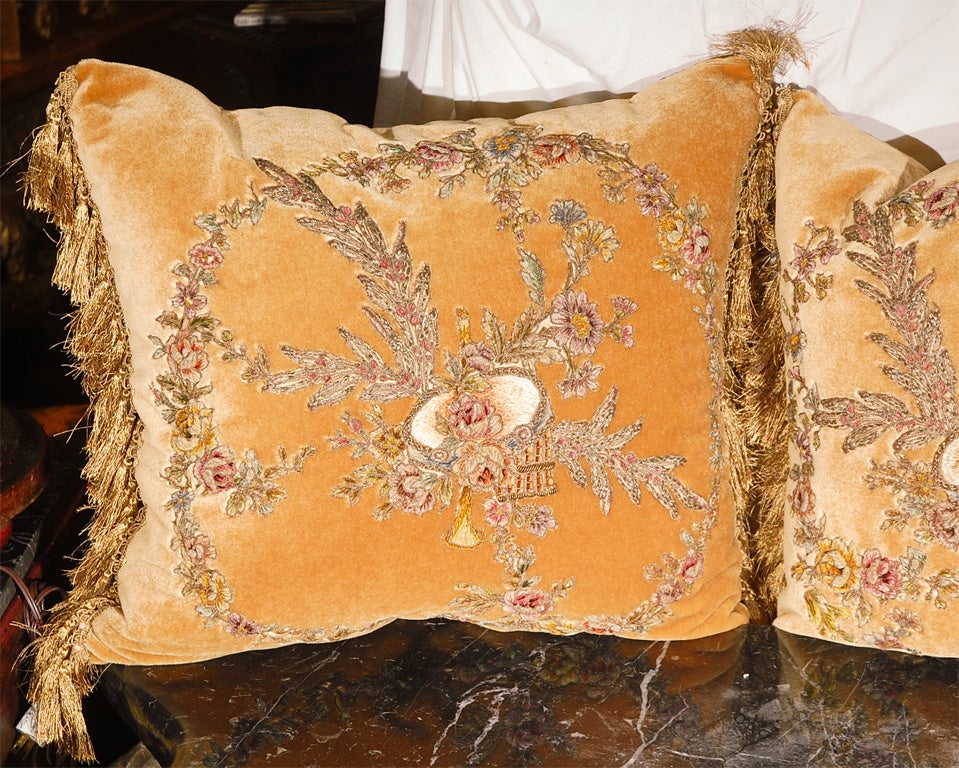 19th Century Single 19th C. French Metallic Embroidered Mohair Pillow