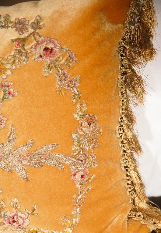 Single 19th C. French Metallic Embroidered Mohair Pillow 3