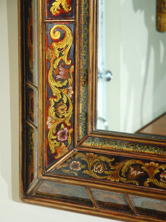 REVERSE HAND PAINTED GLASS MIRROR FRAME at 1stdibs