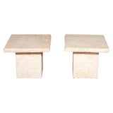 PAIR OF SQUARED MARBLE SIDE TABLES