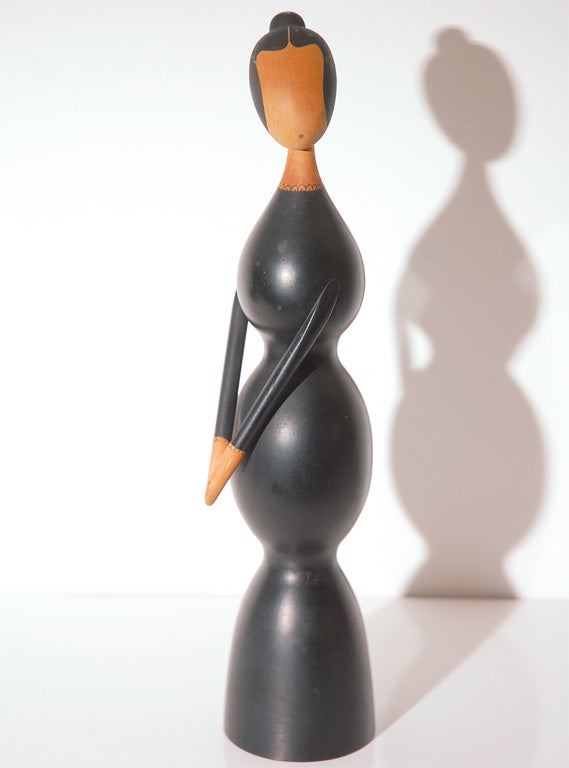 This charming figure of a woman, handmade by Edel Erstad, has a very Danish simplicity which oscillates between unselfconscious, primitive folk-art and reductive modernism. Recalling Danish toy soldiers as well as the work of Elie Nadelman and