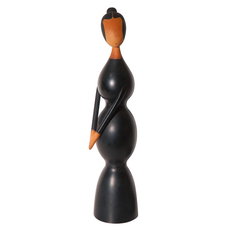 Painted Wooden Figure of a Woman by Edel Erstad