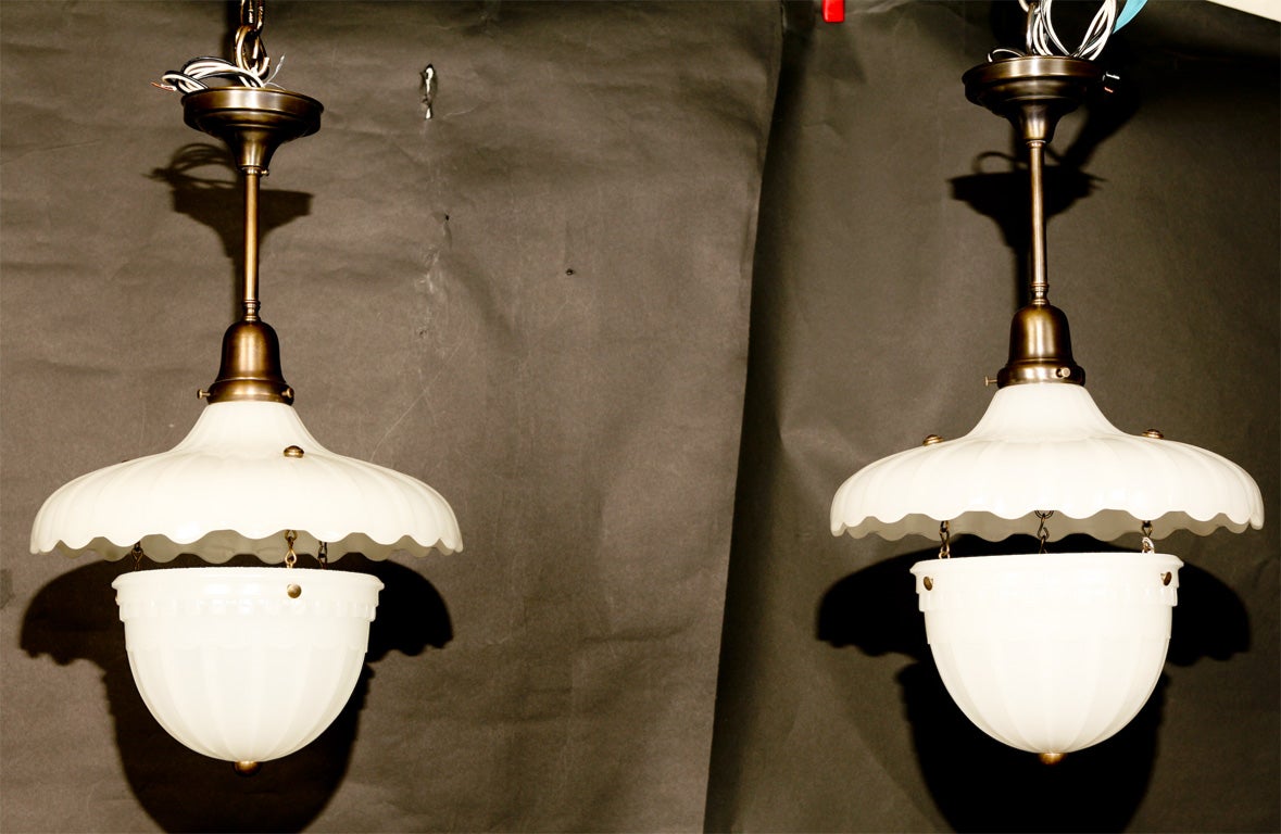 Pair Two Piece Camphor Glass Hall Lights