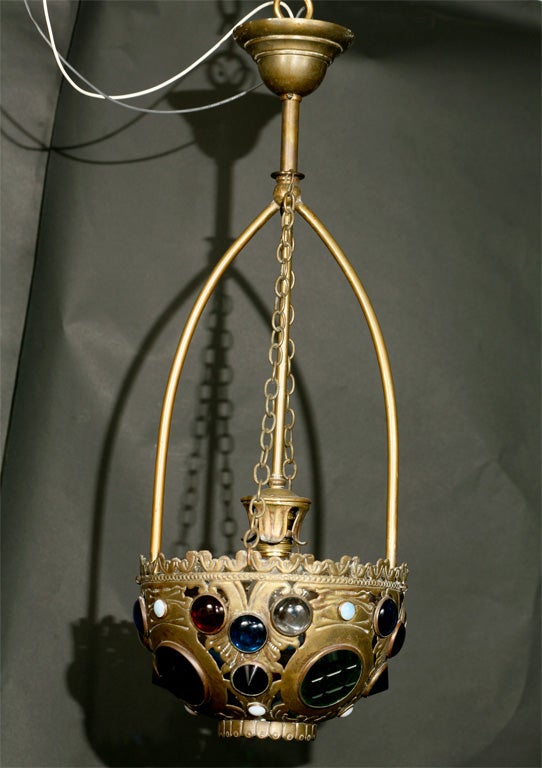 Brass Jeweled Hall Lantern For Sale