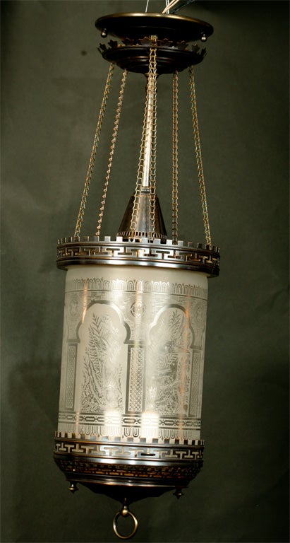 Etched Glass Kerosene Hanging Lantern