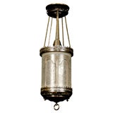 Antique Etched Glass Kerosene Hanging Lantern