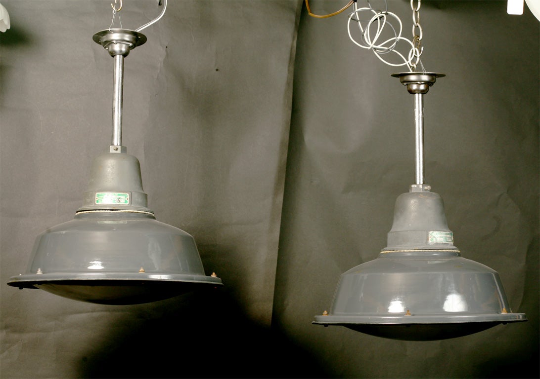 Pair Wheeler Gray Enamel Explosion Proof Pendants