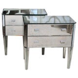 Pair of Venetian 2-Drawer Mirrored Bedside Commodes