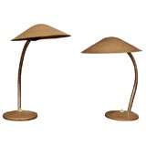 Pair of hammered metal and goose neck reading lamps