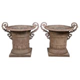 Antique A PAIR OF ENGLISH VICTORIAN CAST IRON URNS