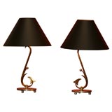 Machine Age Table Lamps with Vine Motif