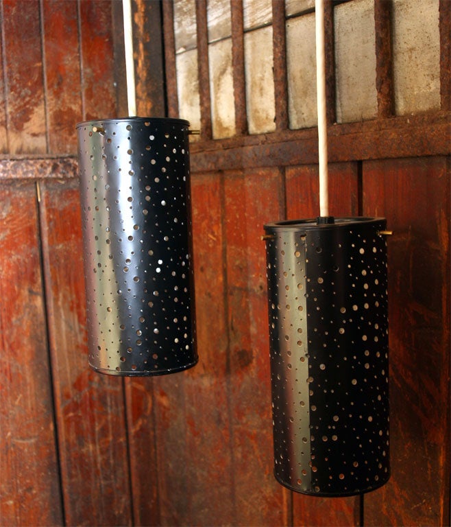 American Pair of Cylindrical Hanging Lights For Sale
