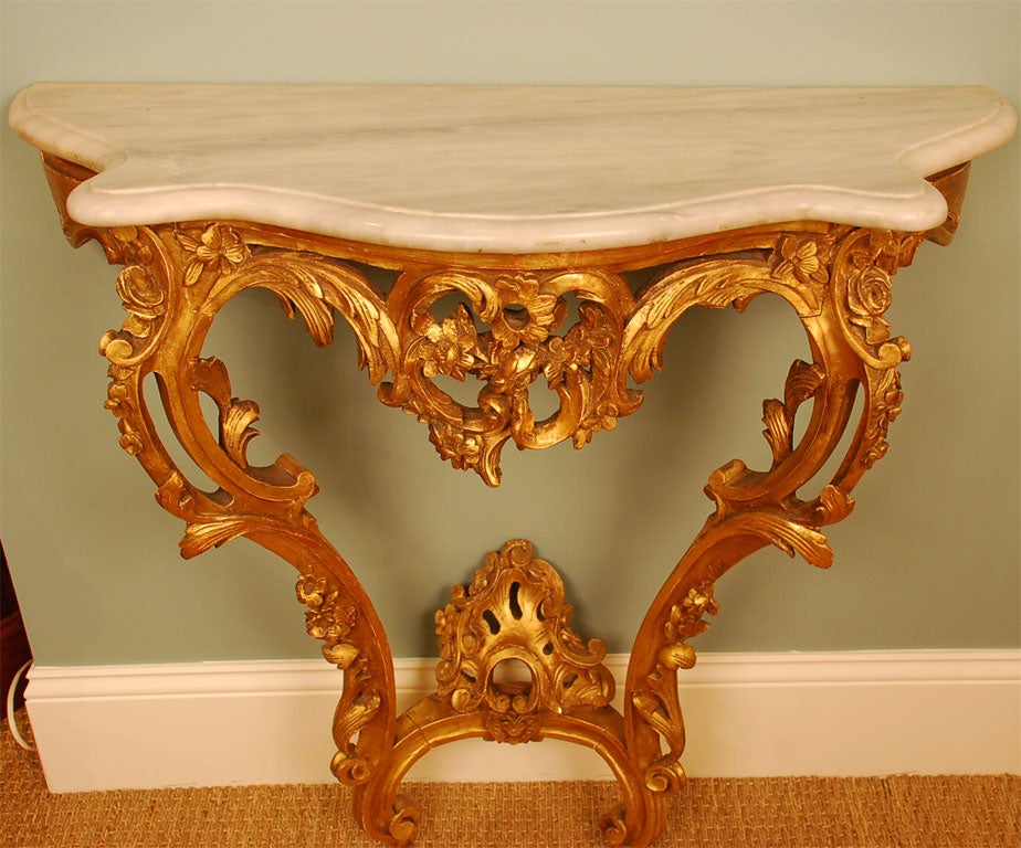 Marble Louis XV Style Giltwood Console Table For Sale