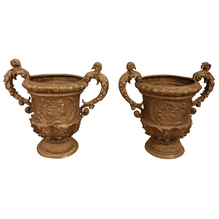 Pair of Continental Lead Urns For Sale