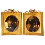 Pair of Giltwood Mirrors with Doves and Ribbons