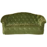 Green Velvet and Button Upholstered Sofa-