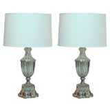 Pair of Hollywood Glass Urn Lamps with Nickeled Bases