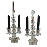Vintage Pair of 1940s His/Hers Crystal and Blown glass Candelabras