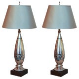 Pair of Stylized Eglomise Glass Lamps