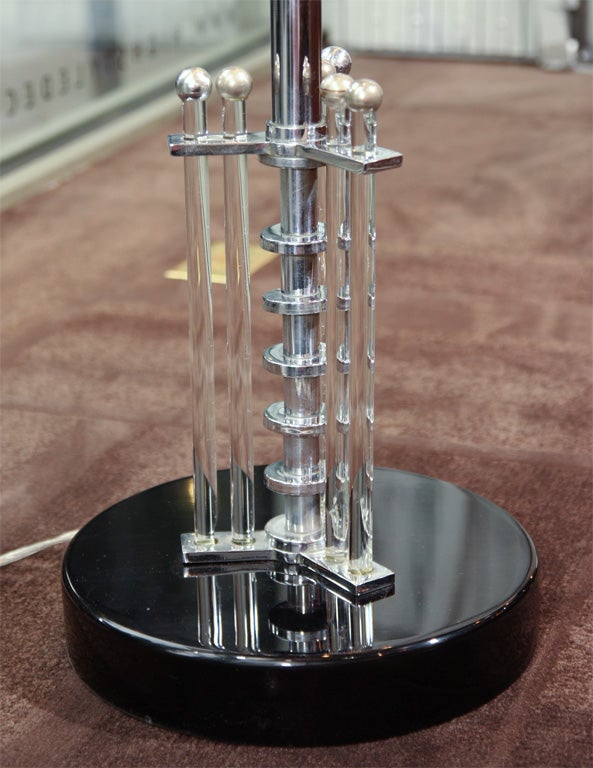 Machine Age Glass Rod & Chrome Floor Lamp with Ebonized Base