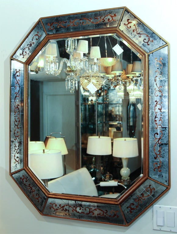 1940's Eglomise Mirror with Gilt Details by Jansen