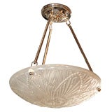 Art Deco Molded & Frosted Glass Chandelier Attributed to Degue