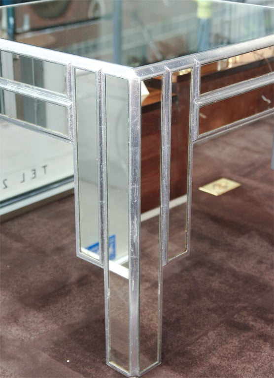 American Art Deco Style Pair of Mirrored and Silver Leaf Occasional Tables 