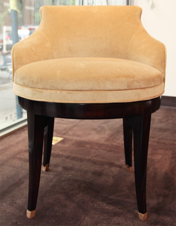 20th Century 1940's Swivel Vanity Stool in Camel Colored Velvet