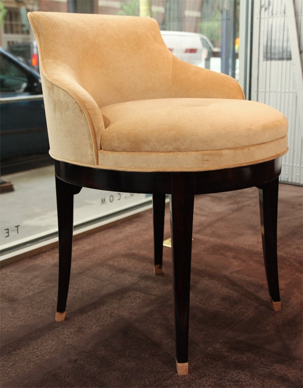 1940's Swivel Vanity Stool in Camel Colored Velvet 1