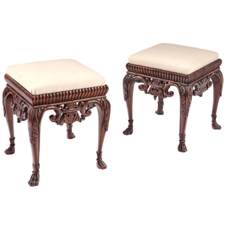 Pair of Unusual 19th Century Upholstered Mahogany Benches For Sale