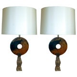 A Pair of bronze and onyx Table Lamps signed Garoste 
Bonetti